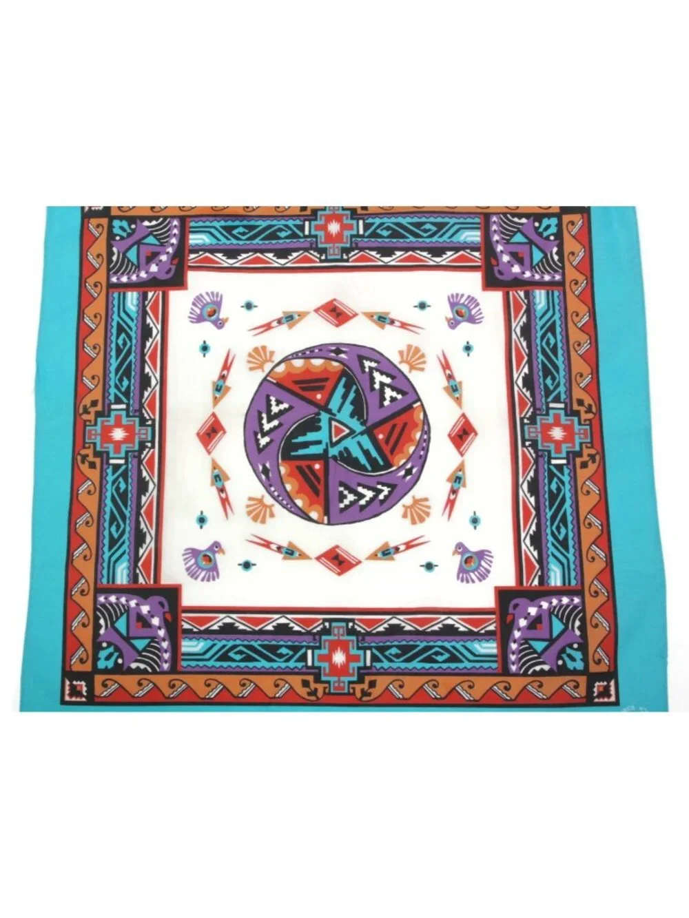 Vtg 90s Southwest Aztec Turquoise Bandana USA 50/50 Crafted With Pride